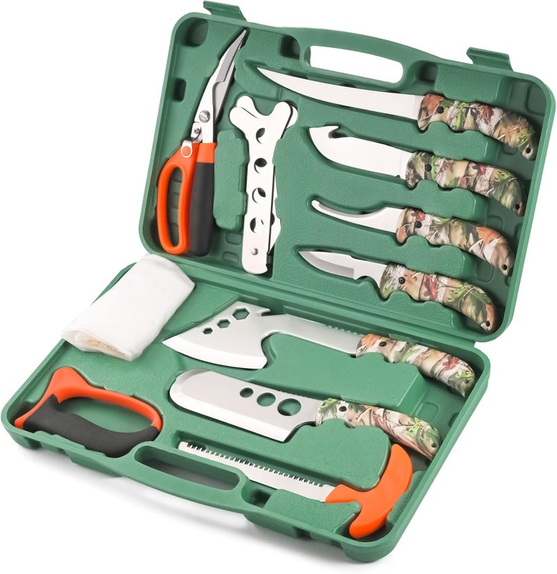 LYTACTICS Hunting Deer Knife Set Field Dressing Kit Forest Portable Butcher Game Processor Set, 12 Pieces - Image 1